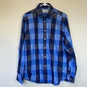 williams & kent blue button down  paisley shirt large